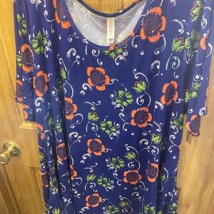 LuLaRoe Vibrant Blue top with Orange and Green Accents
